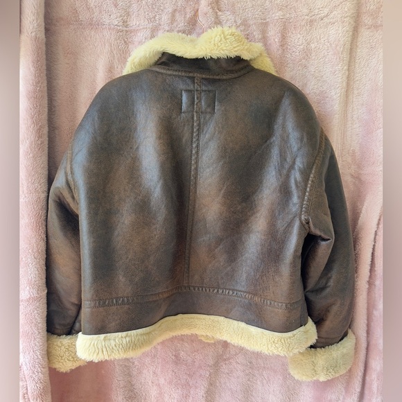 ✨ Brown Sherpa Moto Aviator Jacket – Cozy Teddy Lining – Size L - Picture 3 of 3